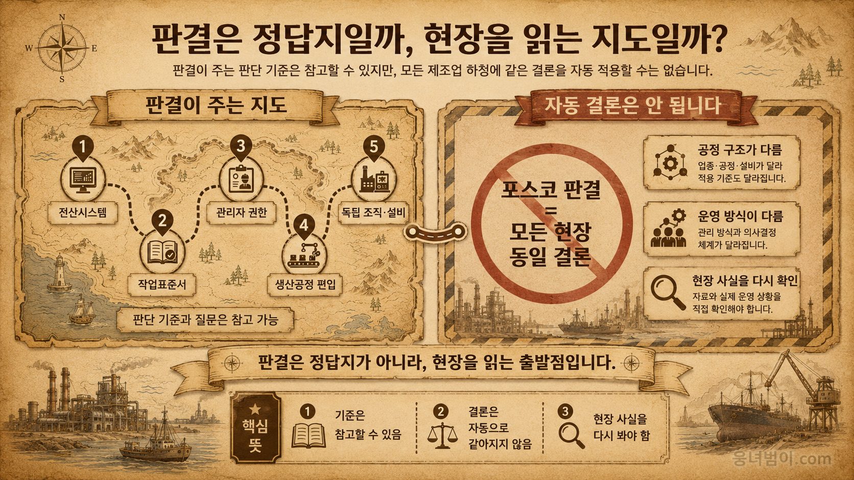 포스코 판결이 다른 공장에도 적용되는지를 지도 비유로 설명한 대표 이미지