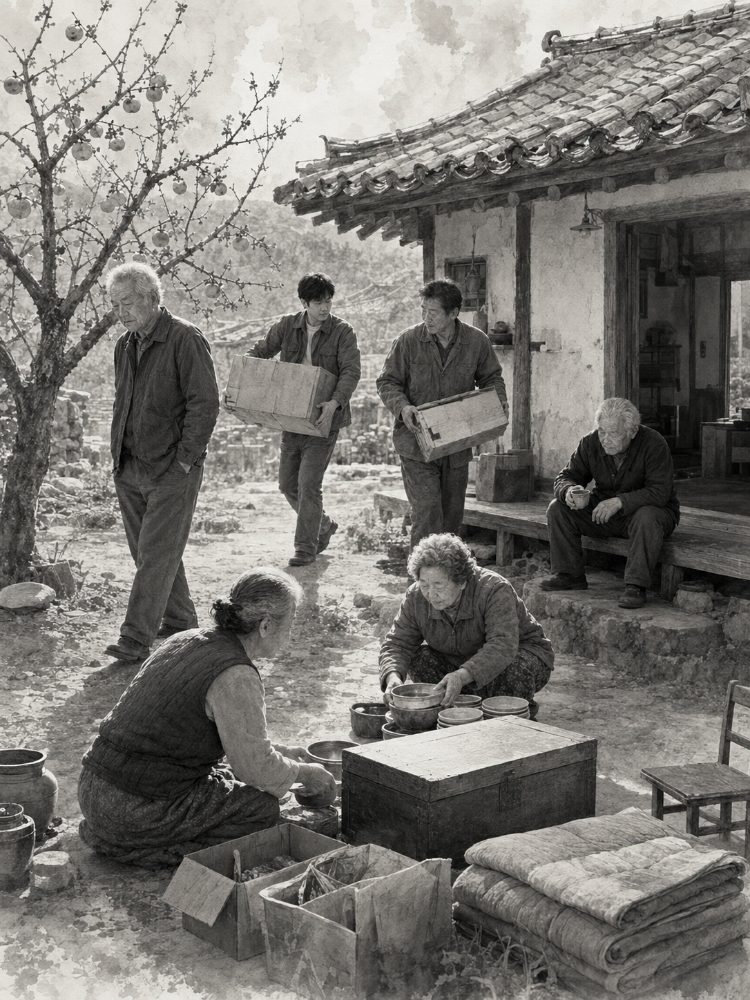 오십 년 만에 돌아온 고향집에 짐을 들이는 아침