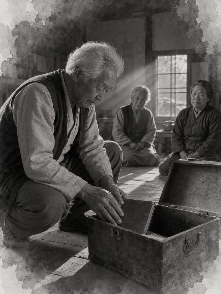 오래된 일기장을 다시 나무상자에 넣는 봉수