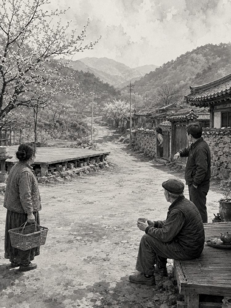 평소 희망호가 오던 길을 바라보며 기다리는 연화마을 사람들