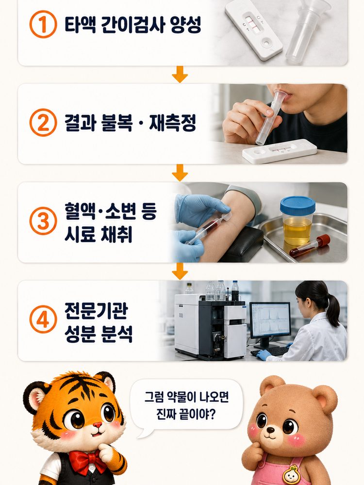 전문 분석기관에서 혈액이나 소변 시료의 성분을 분석하는 장면