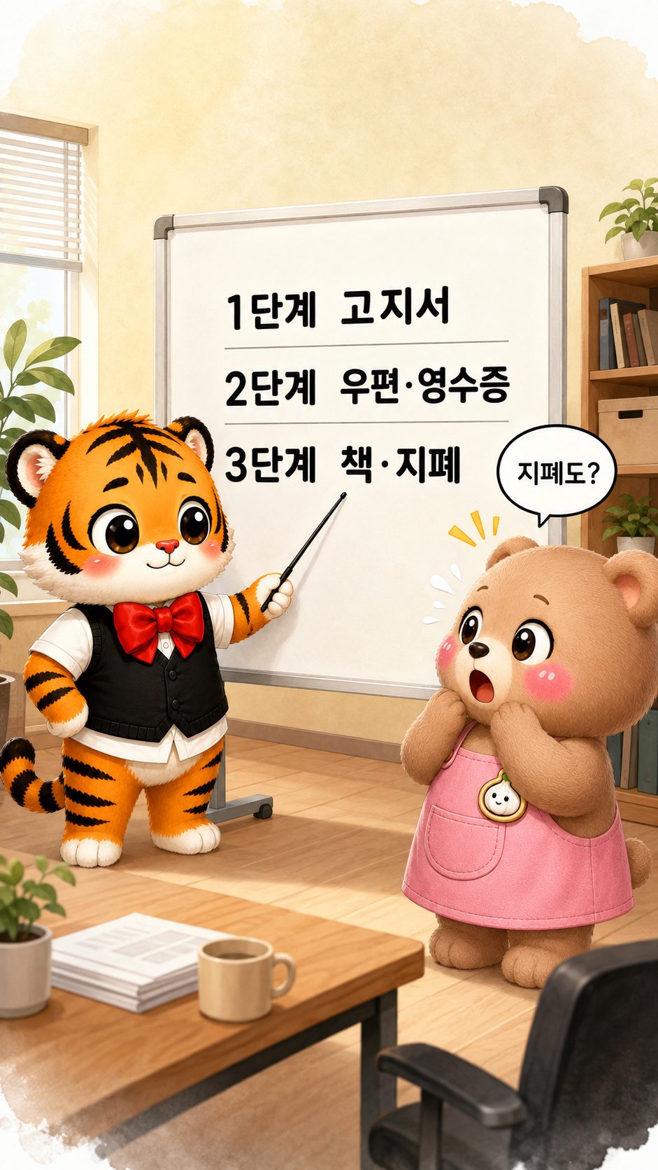 범이가 웅녀의 지폐를 압수하려는 장면