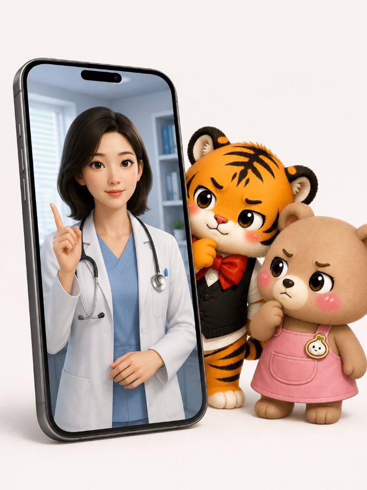AI 의사처럼 보이는 인물과 범이 웅녀