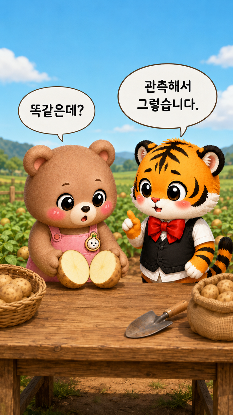 감자를 관측해서 그렇다고 설명하는 범이