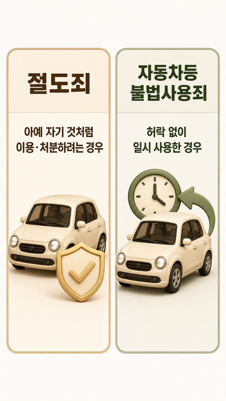 절도죄와 자동차등 불법사용죄 비교