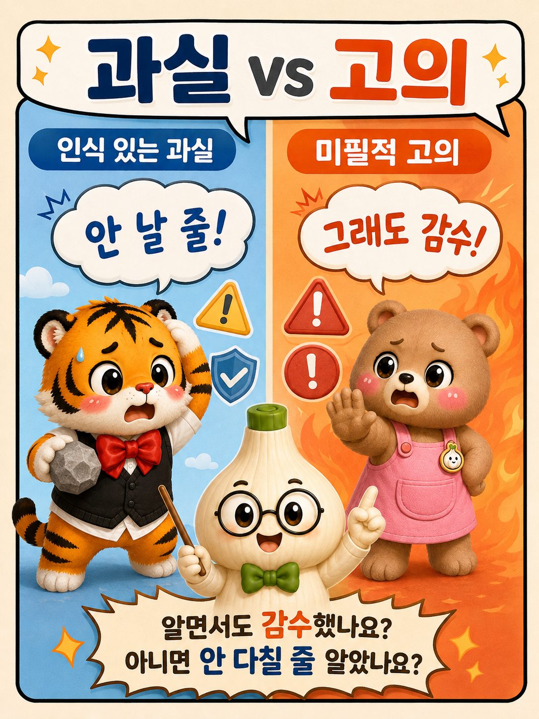 과실과 고의 비교 카드